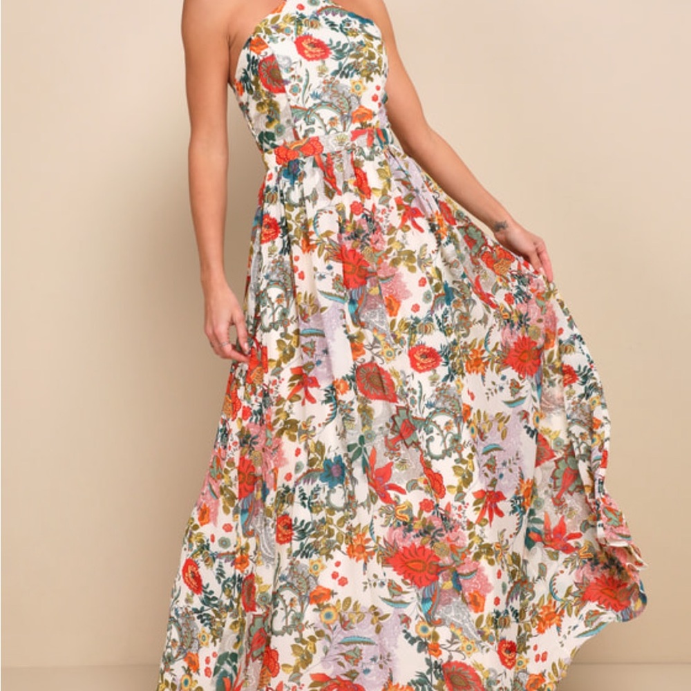 Lulu's Floral One Shoulder Maxi Dress